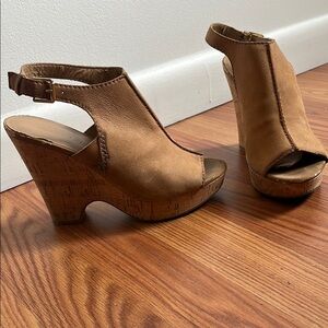 Franco Sarto Brown Leather Wedges
